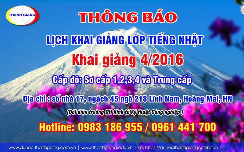 Lịch khai giảng lớp tiếng Nhật tháng 4/2016
