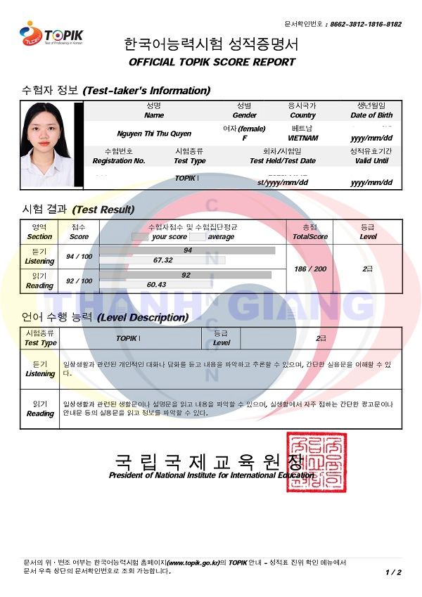 Chúc mừng các học viên Thanh Giang đỗ TOPIK tiếng Hàn với thành tích xuất sắc!