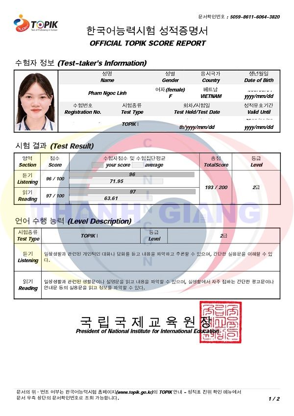 Chúc mừng các học viên Thanh Giang đỗ TOPIK tiếng Hàn với thành tích xuất sắc!
