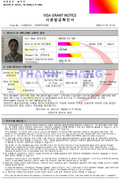 Hạnh phúc gửi tới học sinh Thanh Giang nhận được visa du học Hàn