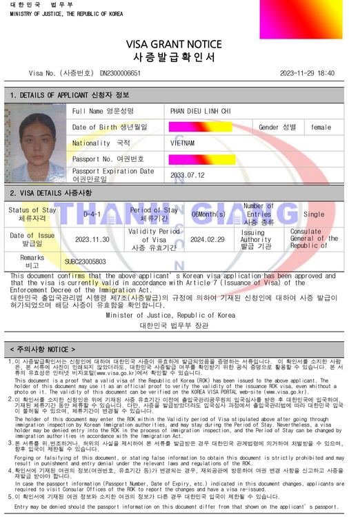 Hạnh phúc gửi tới học sinh Thanh Giang nhận được visa du học Hàn