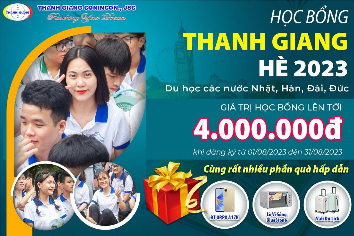 THÔNG BÁO CHƯƠNG TRÌNH HỌC BỔNG THANH GIANG THÁNG 8/2023