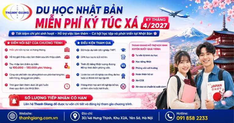 Du học Nhật Bản miễn phí ký túc xá kỳ tháng 4/2027 – Cơ hội tiết kiệm chi phí cho du học sinh 