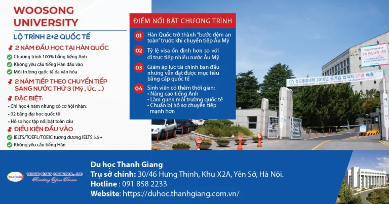 Du học tại trường Woosong University – Lộ trình 2+2 quốc tế cho học sinh muốn học Đại học bằng tiếng Anh