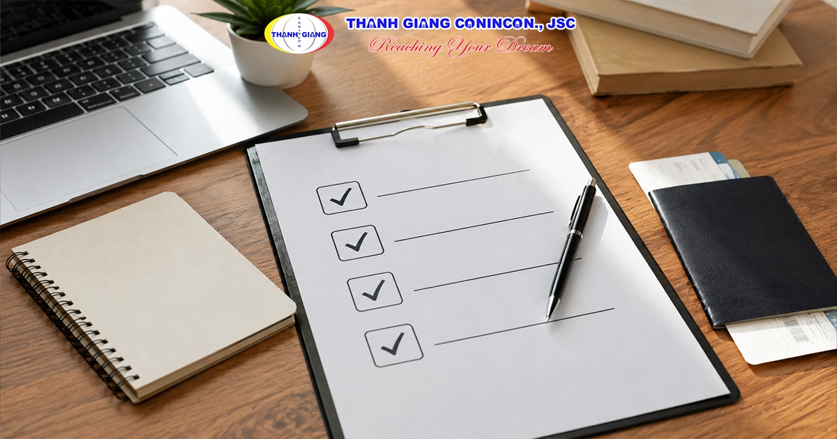 bàn làm việc có checklist điều kiện du học Đài Loan