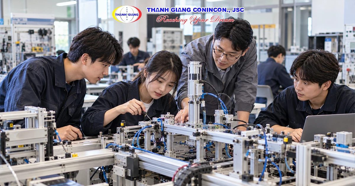 Sinh viên thực hành kỹ thuật công nghệ tại Đại học Công nghệ và Giáo dục Hàn Quốc ở Cheonan