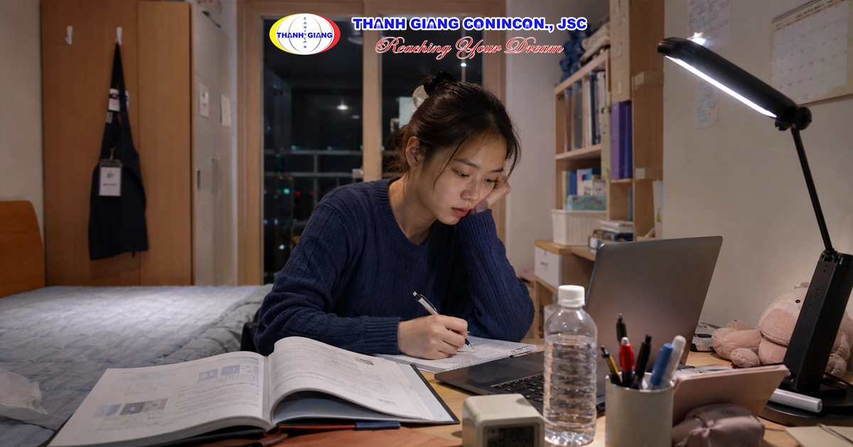 Ảnh minh họa du học sinh Hàn Quốc cân bằng giữa học tập, làm thêm và nghỉ ngơi.