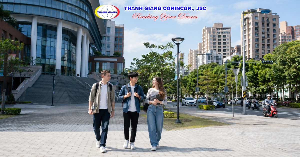 Khuôn viên đại học tại Đài Loan và môi trường sống dành cho sinh viên quốc tế.
