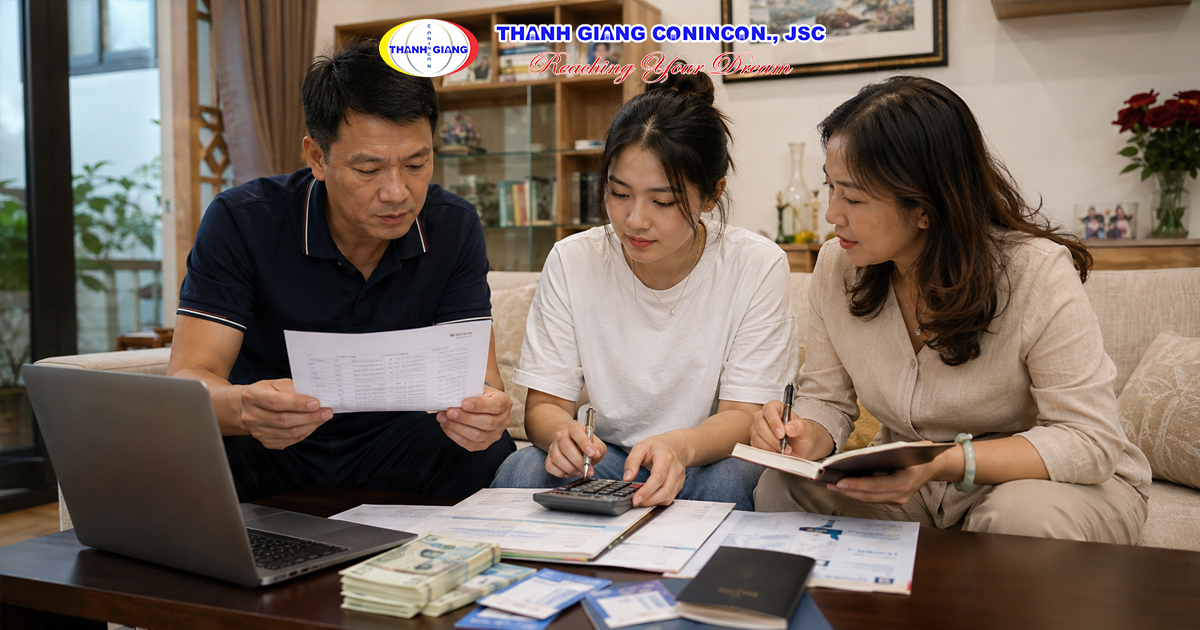 Học sinh và phụ huynh lập kế hoạch chuẩn bị chi phí du học Nhật Bản trước khi xuất cảnh.