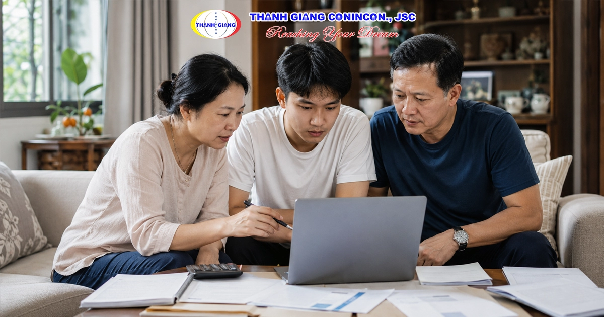 Gia đình cùng chuyên viên lập kế hoạch và chuẩn bị hồ sơ chứng minh tài chính du học Hàn Quốc.