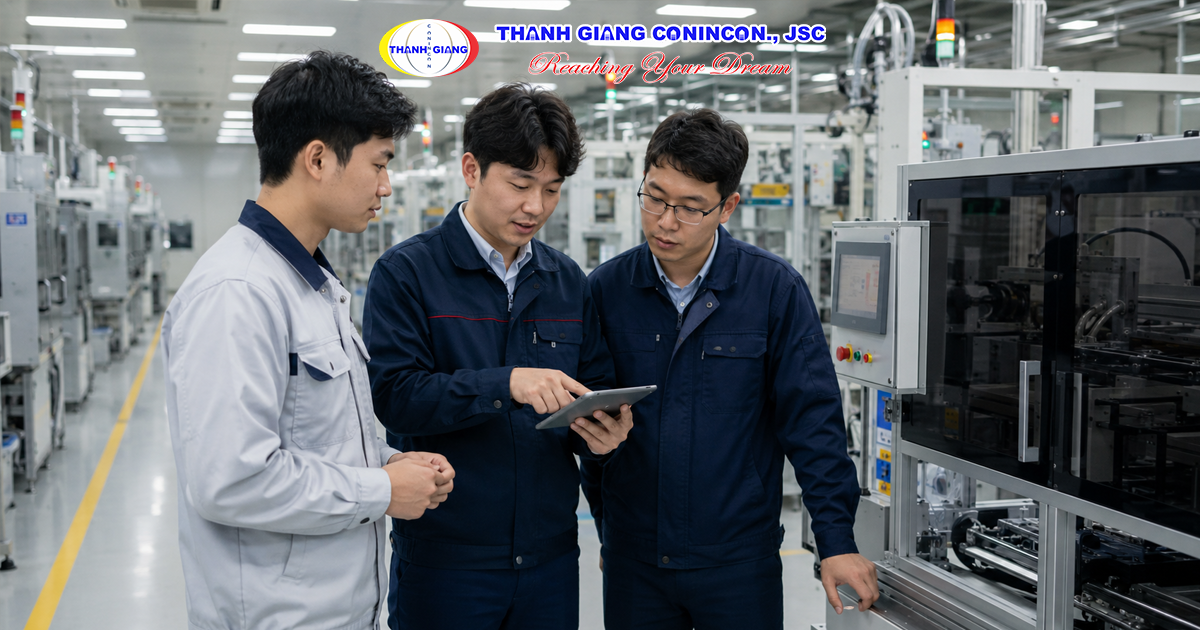 Sinh viên Việt Nam thực tập tại doanh nghiệp Hàn Quốc sau khi học Cao đẳng.