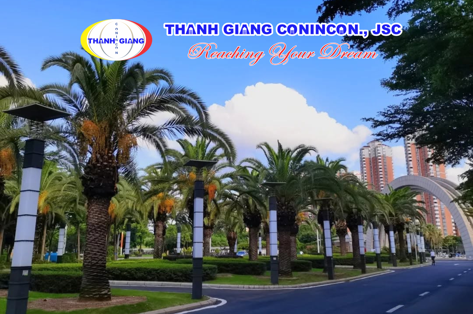 Con đường rợp bóng cây cọ trong khuôn viên cơ sở Hạ Môn, Đại học Hoa Kiều