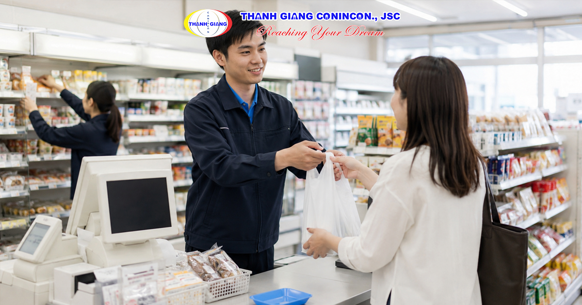Du học sinh Việt Nam làm thêm tại cửa hàng tiện lợi ở Nhật Bản.