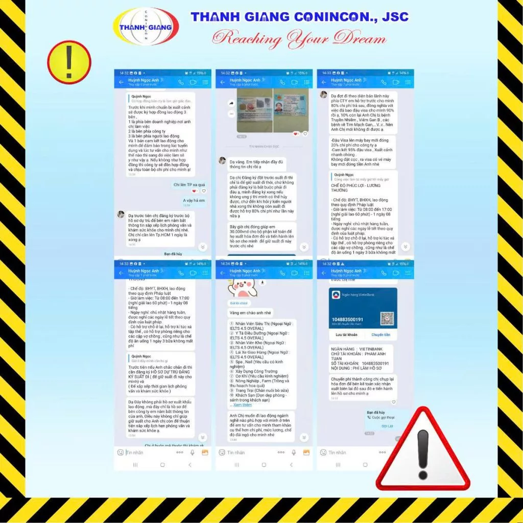 Đoạn chat lừa đảo người có nhu cầu đi lao động