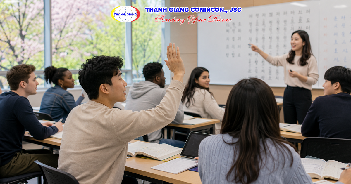 Du học sinh Việt Nam học tiếng Hàn tại trường đại học trước khi chuyển tiếp lên chương trình chuyên ngành.