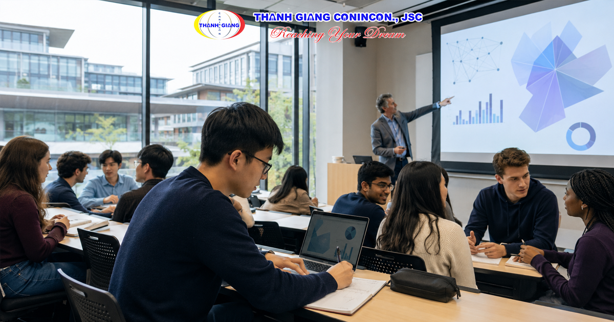 Sinh viên quốc tế học chương trình bằng tiếng Anh tại một trường Đại học ở Nhật Bản.