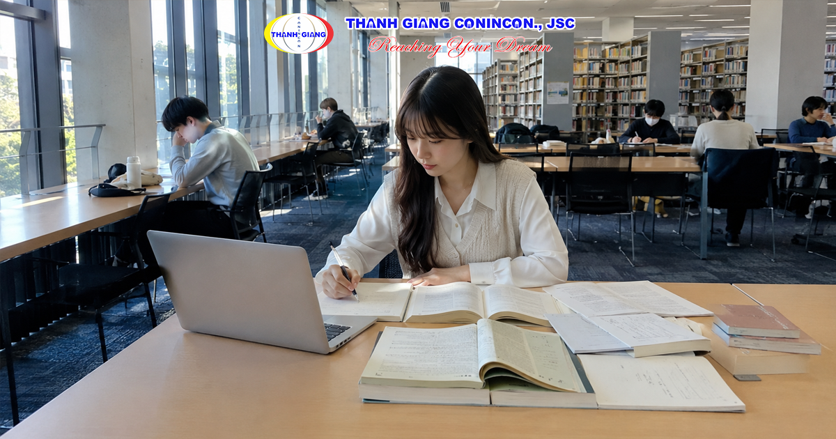 Du học sinh Việt Nam tập trung học tập tại thư viện trường Đại học ở Nhật Bản thay vì đi làm thêm.