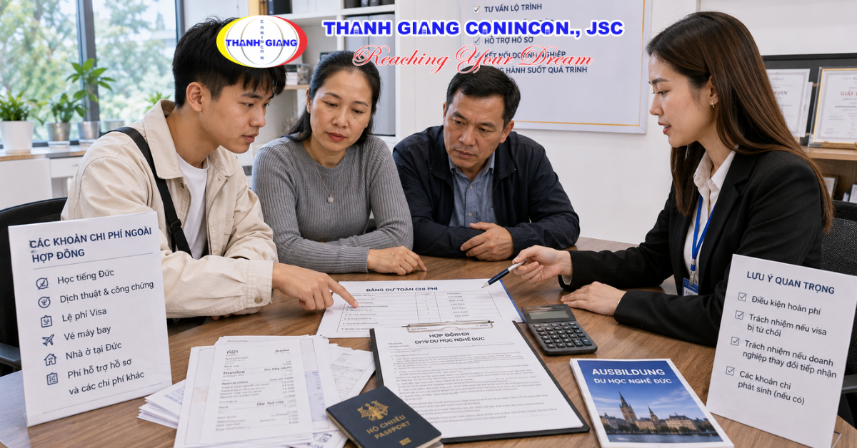 Gia đình cùng học viên kiểm tra các khoản chi phí phát sinh trước khi du học nghề Đức