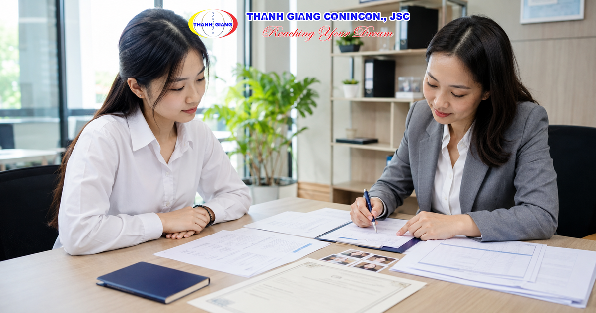 Học sinh Việt Nam kiểm tra hồ sơ đăng ký du học Cao đẳng Hàn Quốc.