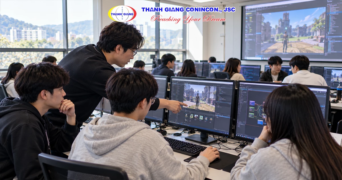 Sinh viên Việt Nam học lập trình trong phòng máy của trường đại học Hàn Quốc