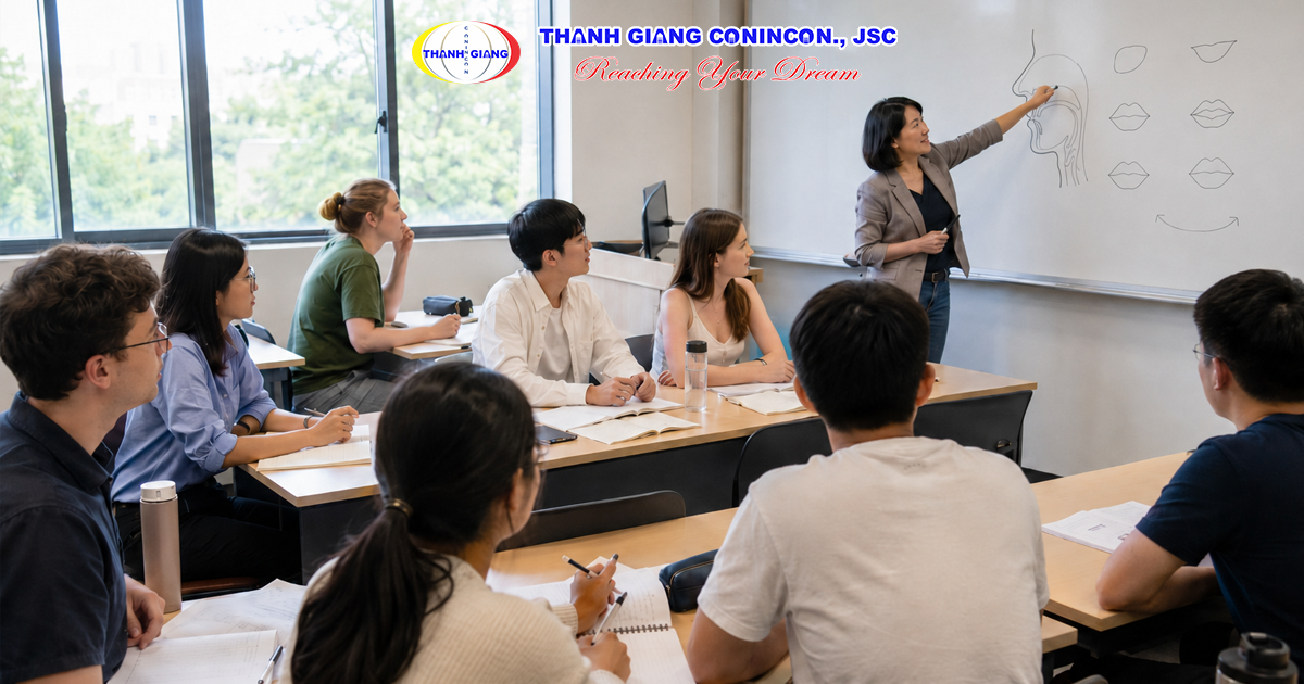 Du học sinh quốc tế học tiếng Trung trong lớp học hiện đại tại Đài Loan