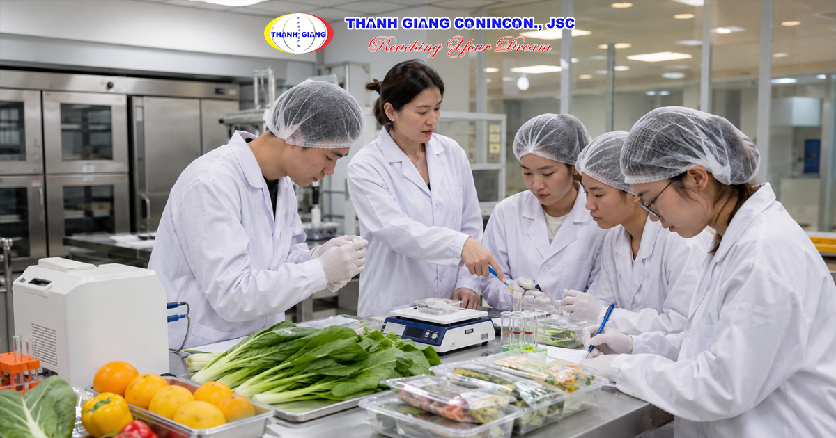 Sinh viên ngành công nghệ thực phẩm kiểm tra chất lượng sản phẩm tại Đài Loan.