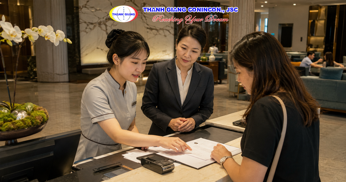 Sinh viên thực hành nghiệp vụ nhà hàng khách sạn trong chương trình vừa học vừa làm Đài Loan.