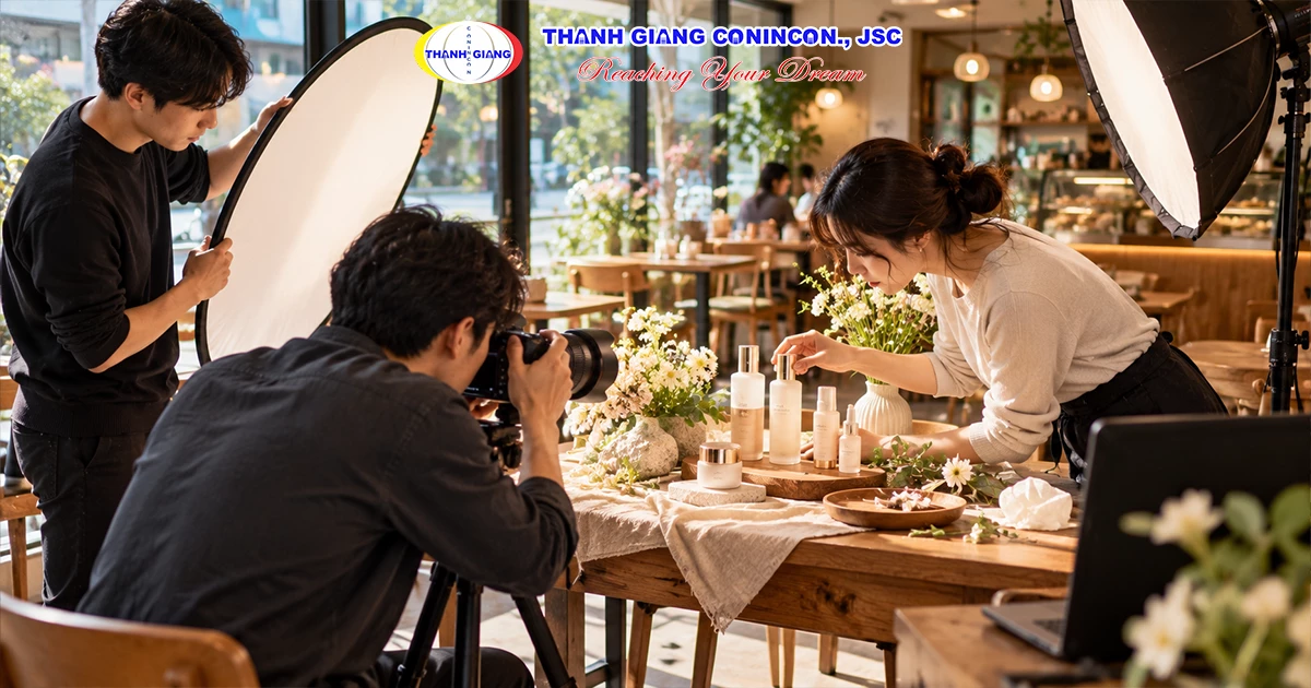 Nhiếp ảnh gia thực hiện chụp ảnh sản phẩm thương mại cho chiến dịch quảng cáo tại Hàn Quốc