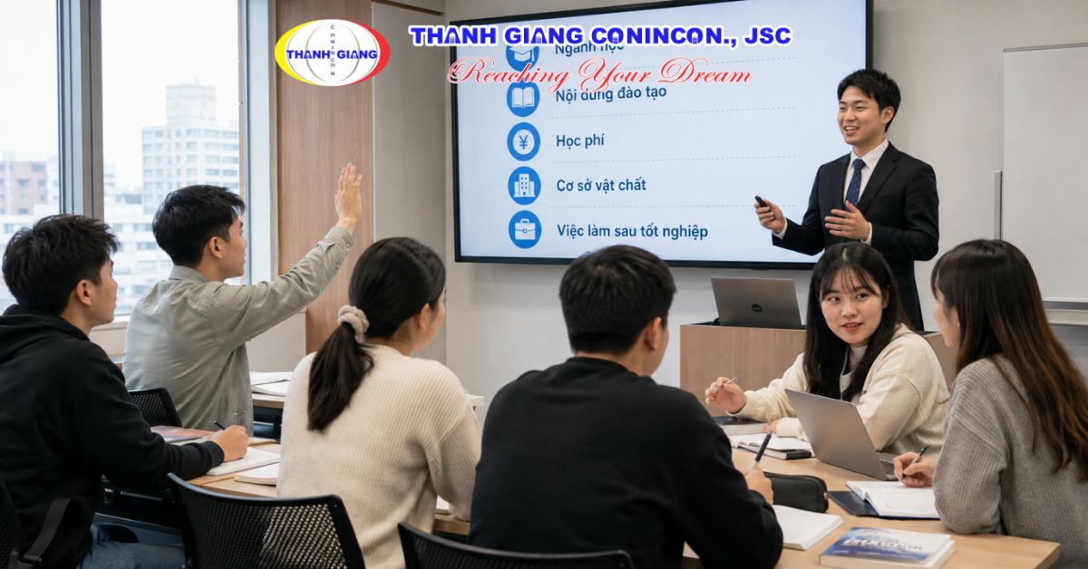 Nhóm du học sinh tham gia buổi tư vấn lựa chọn ngành Senmon phù hợp tại Nhật Bản