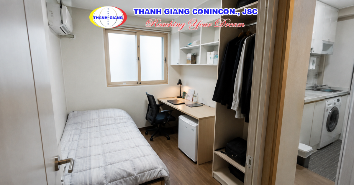 Phòng goshiwon Hàn Quốc khoảng 9 m² nhỏ gọn với các tiện ích cơ bản cho du học sinh