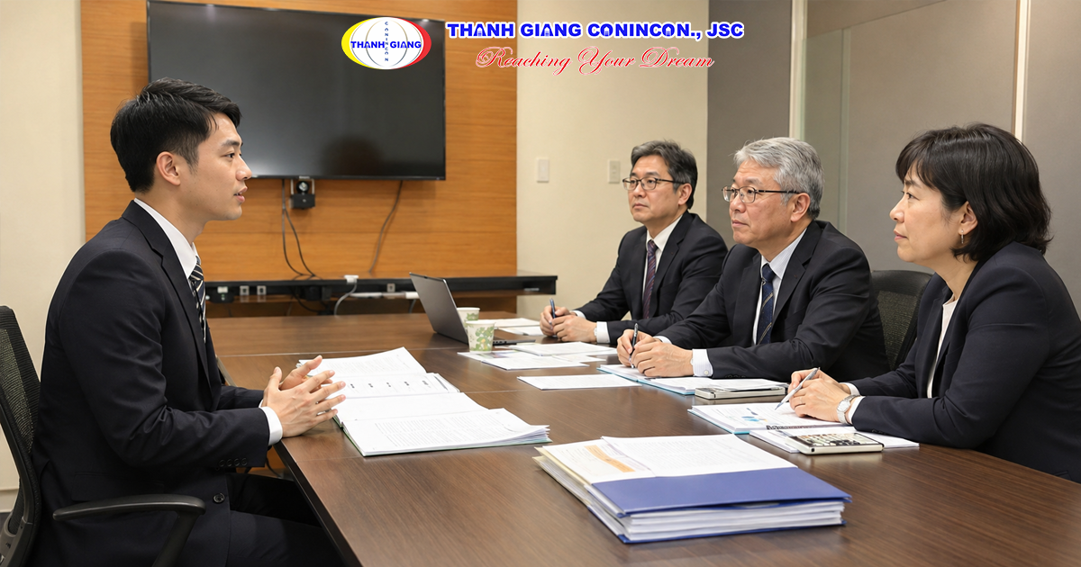 Ứng viên Việt Nam tham gia phỏng vấn học bổng Thạc sĩ Nhật Bản trước hội đồng tuyển chọn.