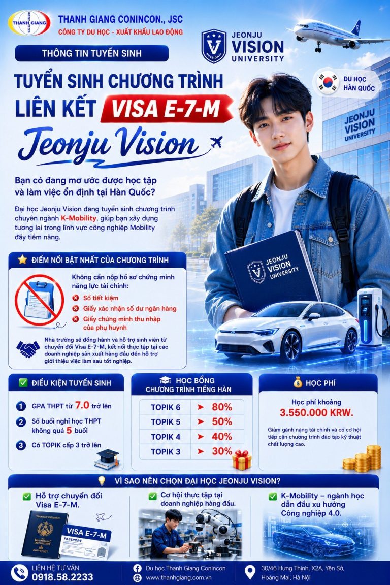 Đại học Jeonju Vision tuyển sinh chương trình liên kết Visa E-7M ngành K-Mobility