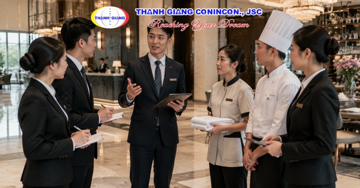 Quản lý khách sạn điều phối đội ngũ và vận hành dịch vụ lưu trú