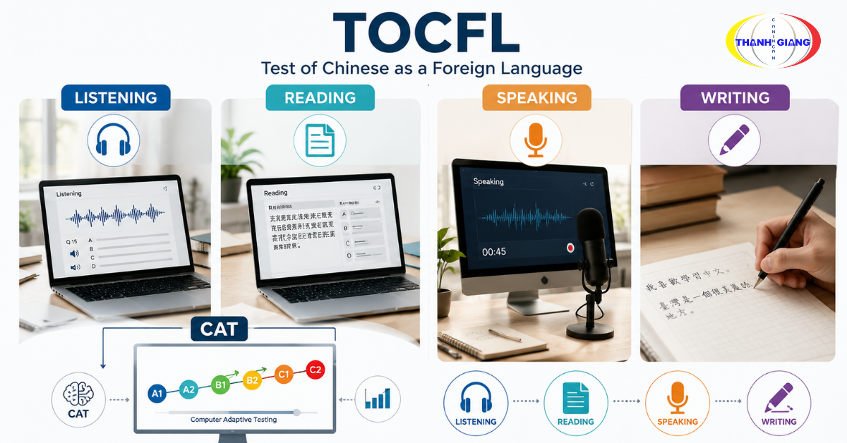 Sơ đồ 4 kỹ năng và cấu trúc bài thi TOCFL