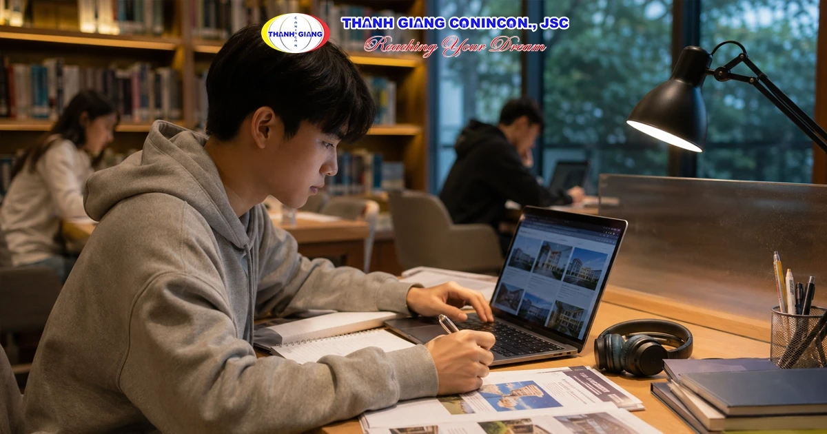 Học sinh tìm hiểu và so sánh trường, ngành học hệ 1+4 Đài Loan trước khi đăng ký.