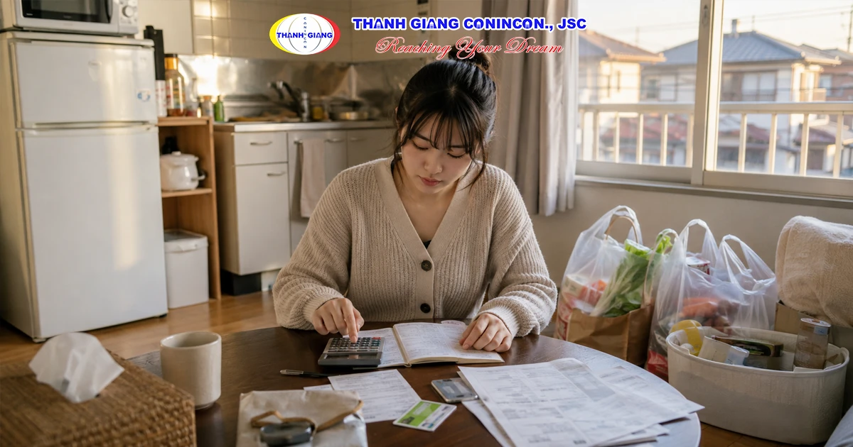 Du học sinh Việt Nam quản lý tiền thuê nhà, ăn uống và chi phí sinh hoạt hằng tháng tại Nhật Bản.
