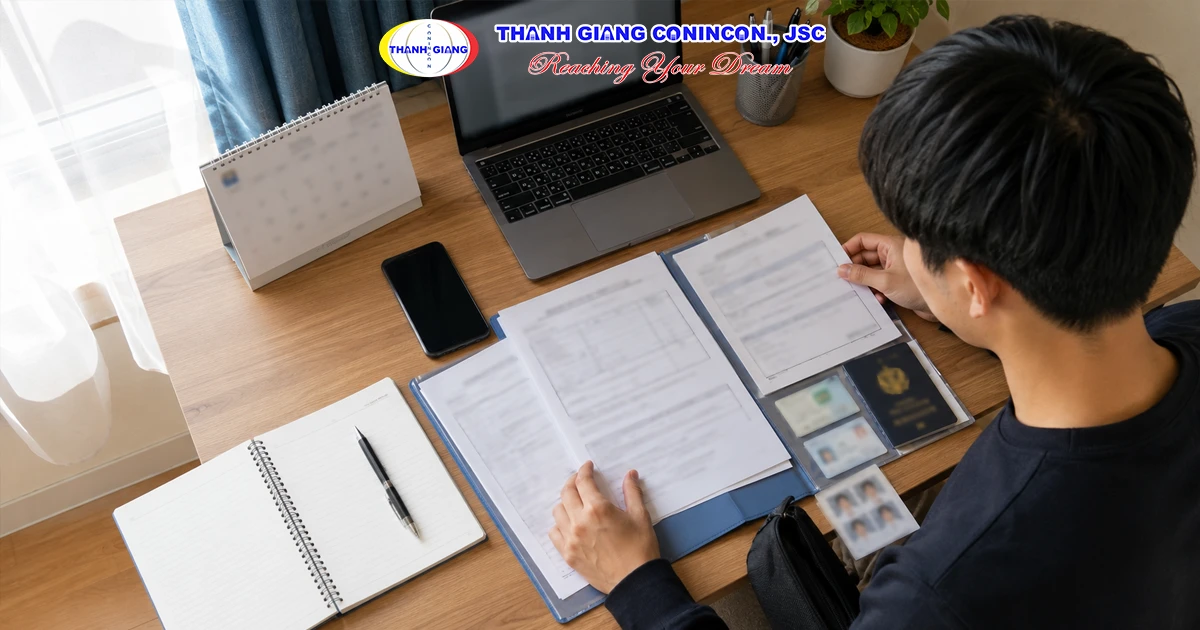 Du học sinh chuẩn bị thẻ cư trú, hộ chiếu và hồ sơ xin việc làm thêm tại Nhật Bản.