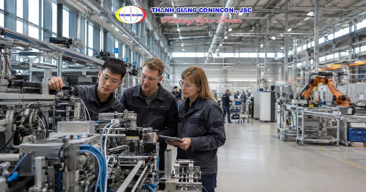 Người lao động quốc tế làm việc tại trung tâm công nghiệp hiện đại ở Đức, minh họa nhu cầu nhân lực tại Đức năm 2026.
