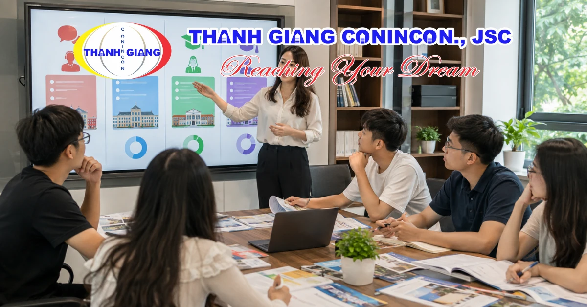 Nhóm học sinh tìm hiểu điều kiện đầu vào các hệ du học Trung Quốc