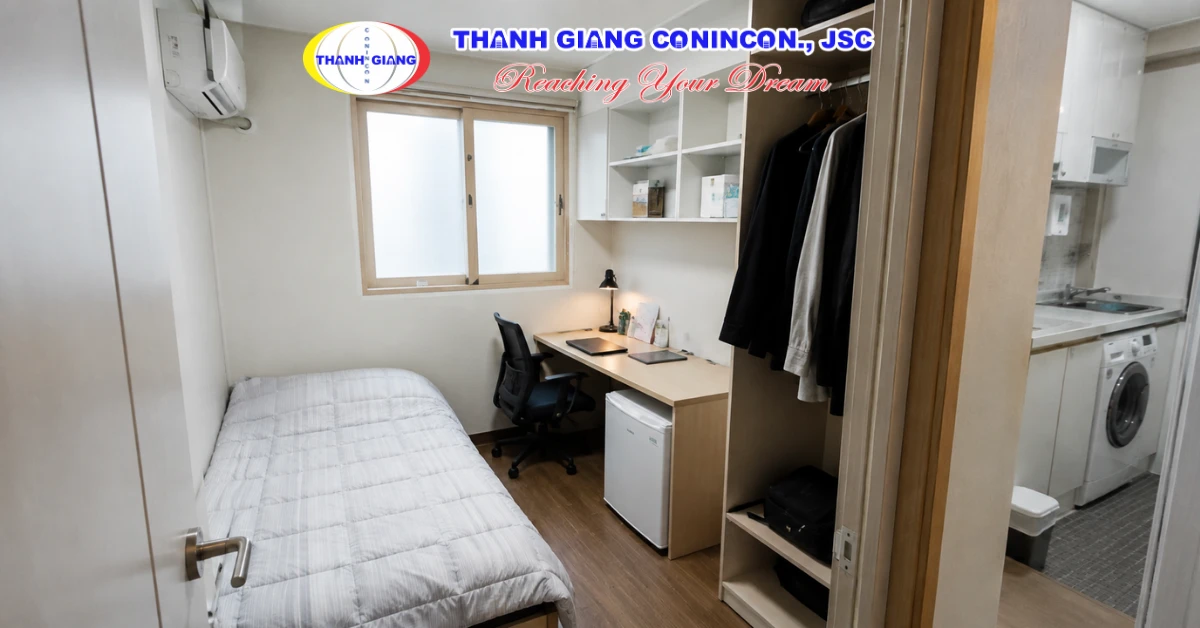 Phòng goshiwon Hàn Quốc khoảng 9 m² nhỏ gọn với các tiện ích cơ bản cho du học sinh