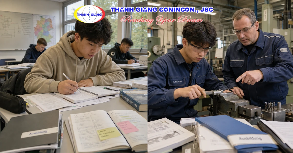 Du học sinh Ausbildung cân bằng giữa học tại Berufsschule và đào tạo thực hành tại Đức