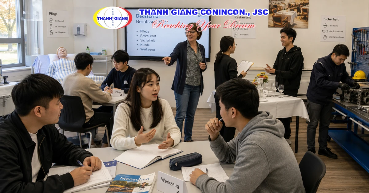 Du học sinh luyện tiếng Đức chuyên ngành để chuẩn bị học nghề 