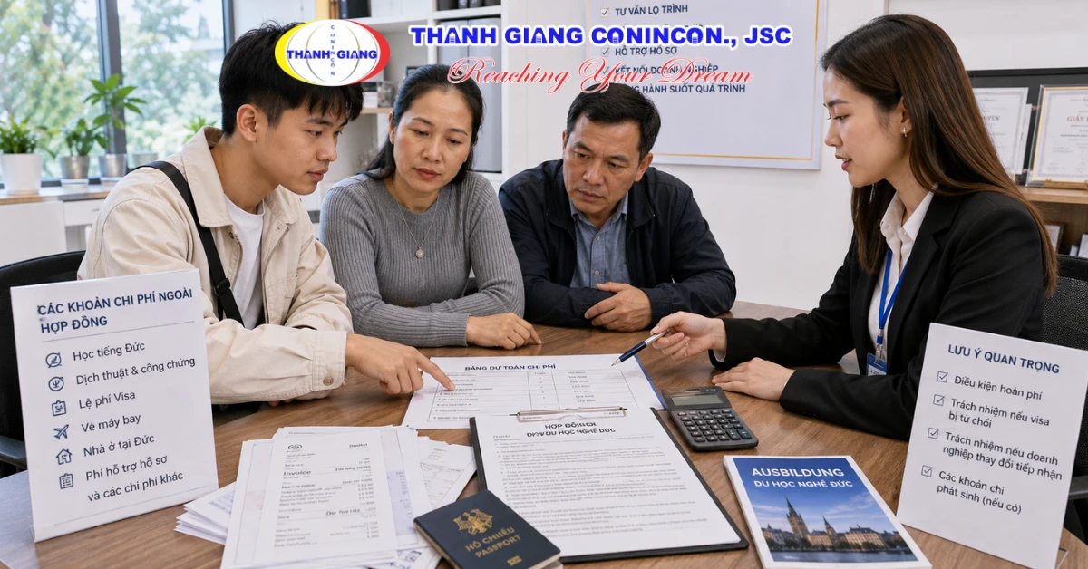 Gia đình cùng học viên kiểm tra các khoản chi phí phát sinh trước khi du học nghề Đức