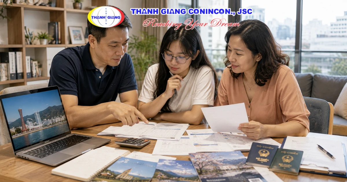 Gia đình cùng con tính toán ngân sách cho kế hoạch du học tại Kobe Nhật Bản