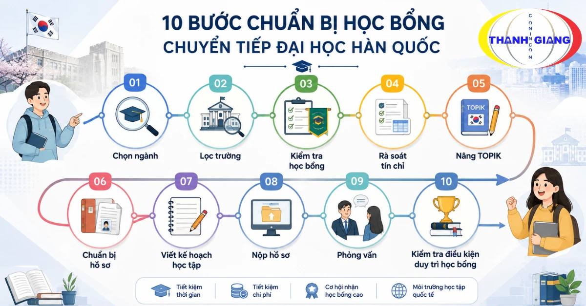 Lộ trình 10 bước chuẩn bị hồ sơ học bổng chuyển tiếp Đại học Hàn Quốc