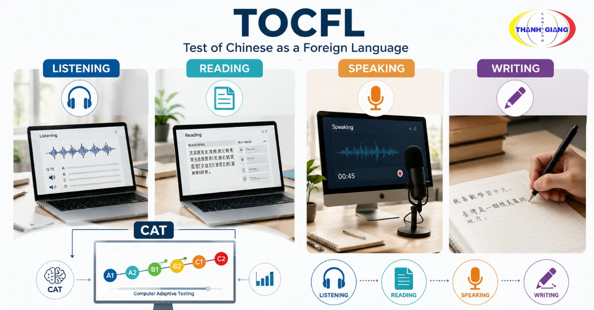 Sơ đồ 4 kỹ năng và cấu trúc bài thi TOCFL