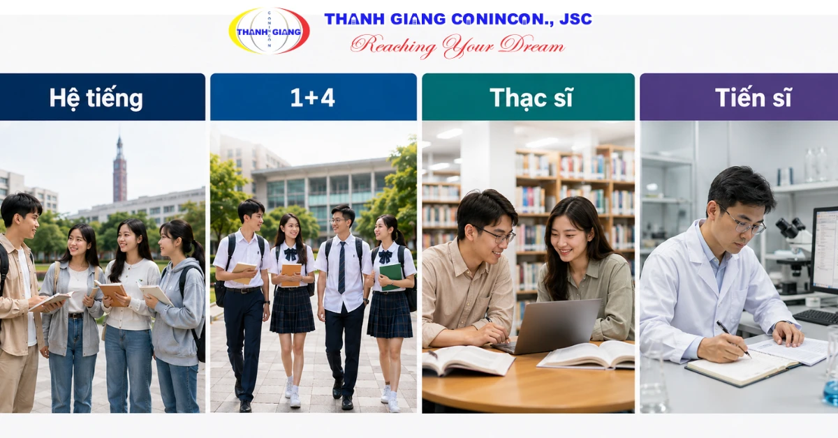 Các nhóm học viên ở từng giai đoạn với các hệ du học Đài Loan