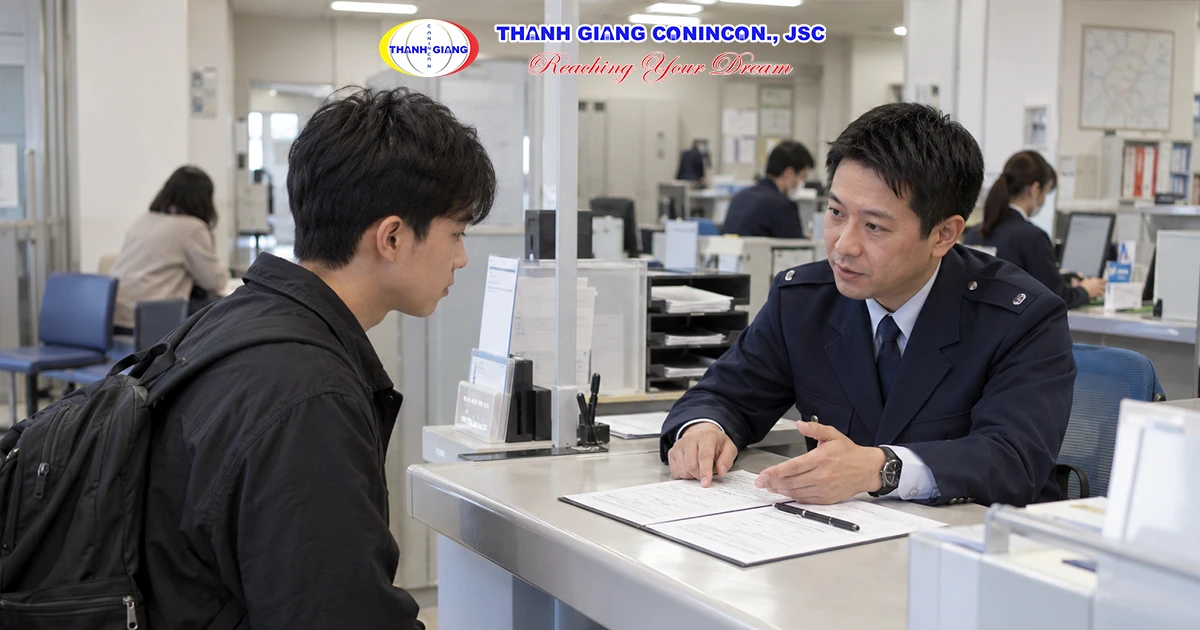 Du học sinh Việt Nam trình báo mất hộ chiếu tại đồn cảnh sát Nhật Bản để xin giấy xác nhận thất lạc.