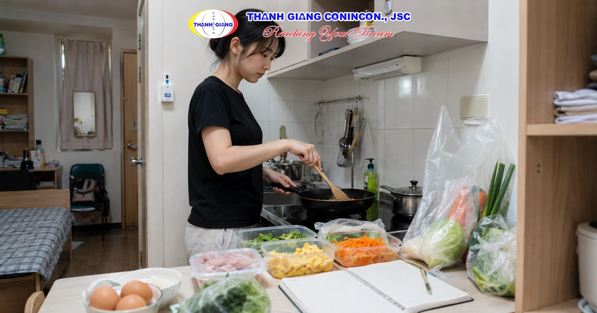 Ảnh minh họa du học sinh tự nấu ăn để tiết kiệm chi phí sinh hoạt khi du học Hàn Quốc.