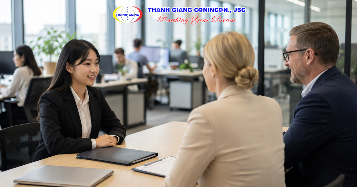 Du học sinh nghề Việt Nam trao đổi việc làm với nhà tuyển dụng Đức sau khi tốt nghiệp.